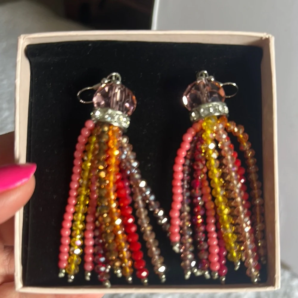 Pink and Red Chandelier Earrings with Beaded Layers - Ottaviani - Picture 2 of 4
